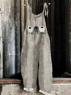 Vintage Sheep Linen Blend Loose Casual Jumpsuit
