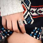 Sterling Silver Bohemian Openwork Carved Turquoise Ring