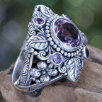 Sterling Silver Meditation Amethyst Crystal Flower Ring