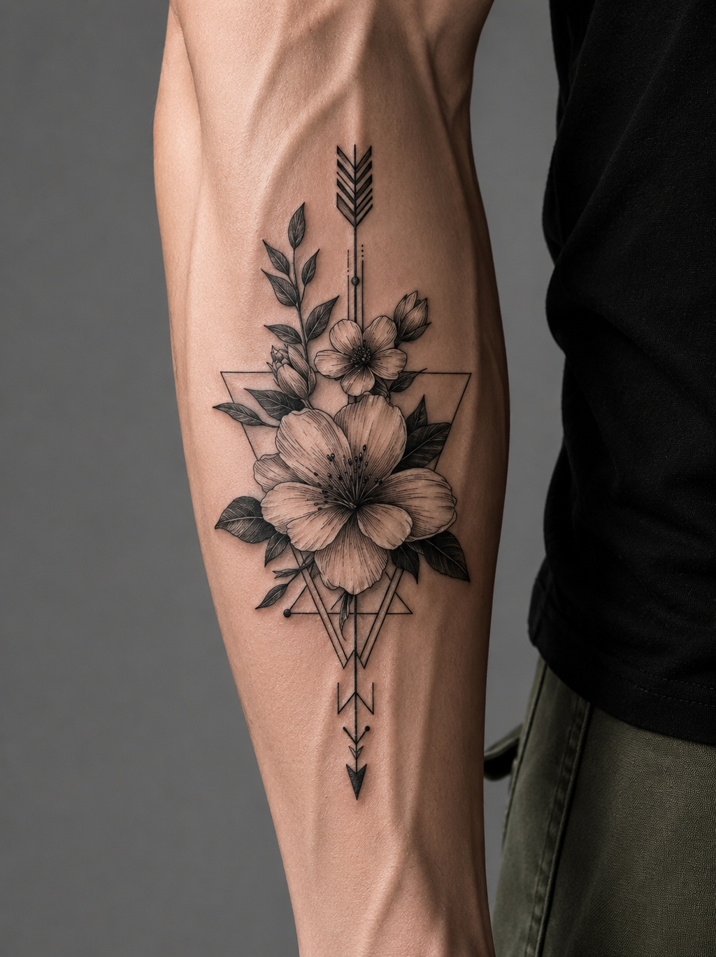 Floral Arrow Geometric Semi-Permanent Tattoo