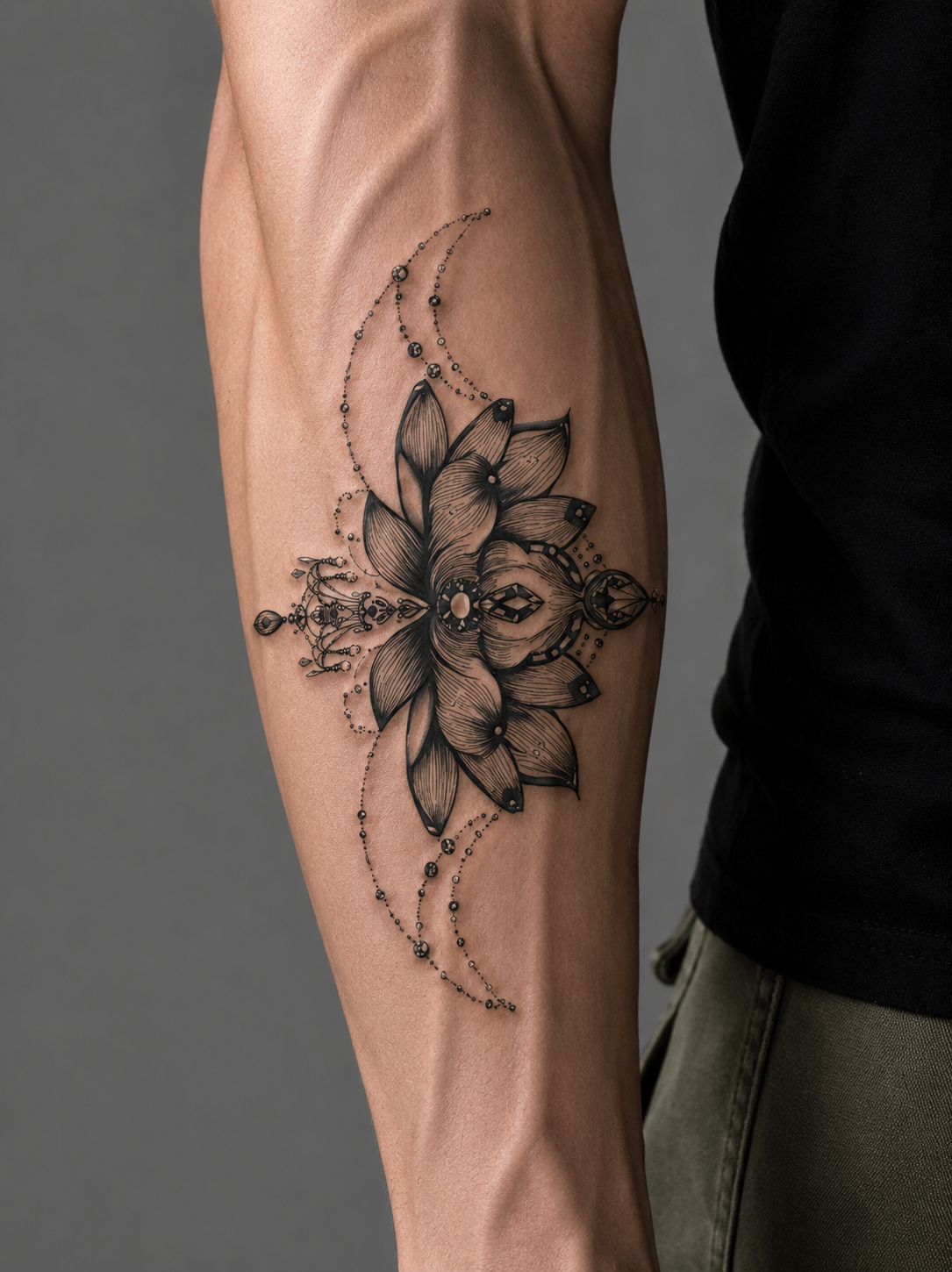 Celestial Lotus & Crescent Moon Semi-Permanent Tattoo