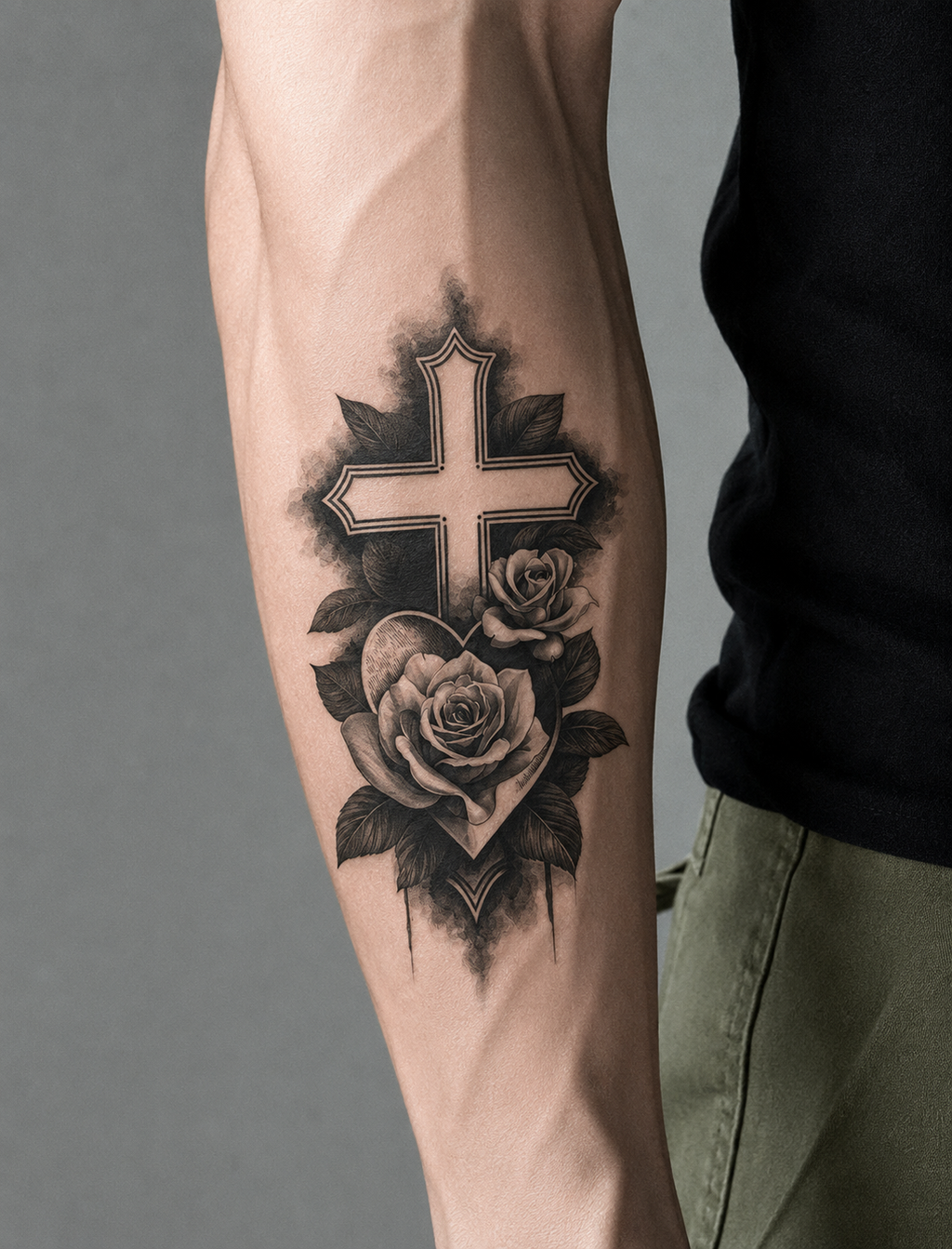 Faith & Roses Cross Semi-Permanent Tattoo