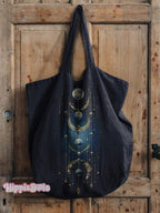 Mysterious Crecent Moon Art Printed Linen Tote Bag