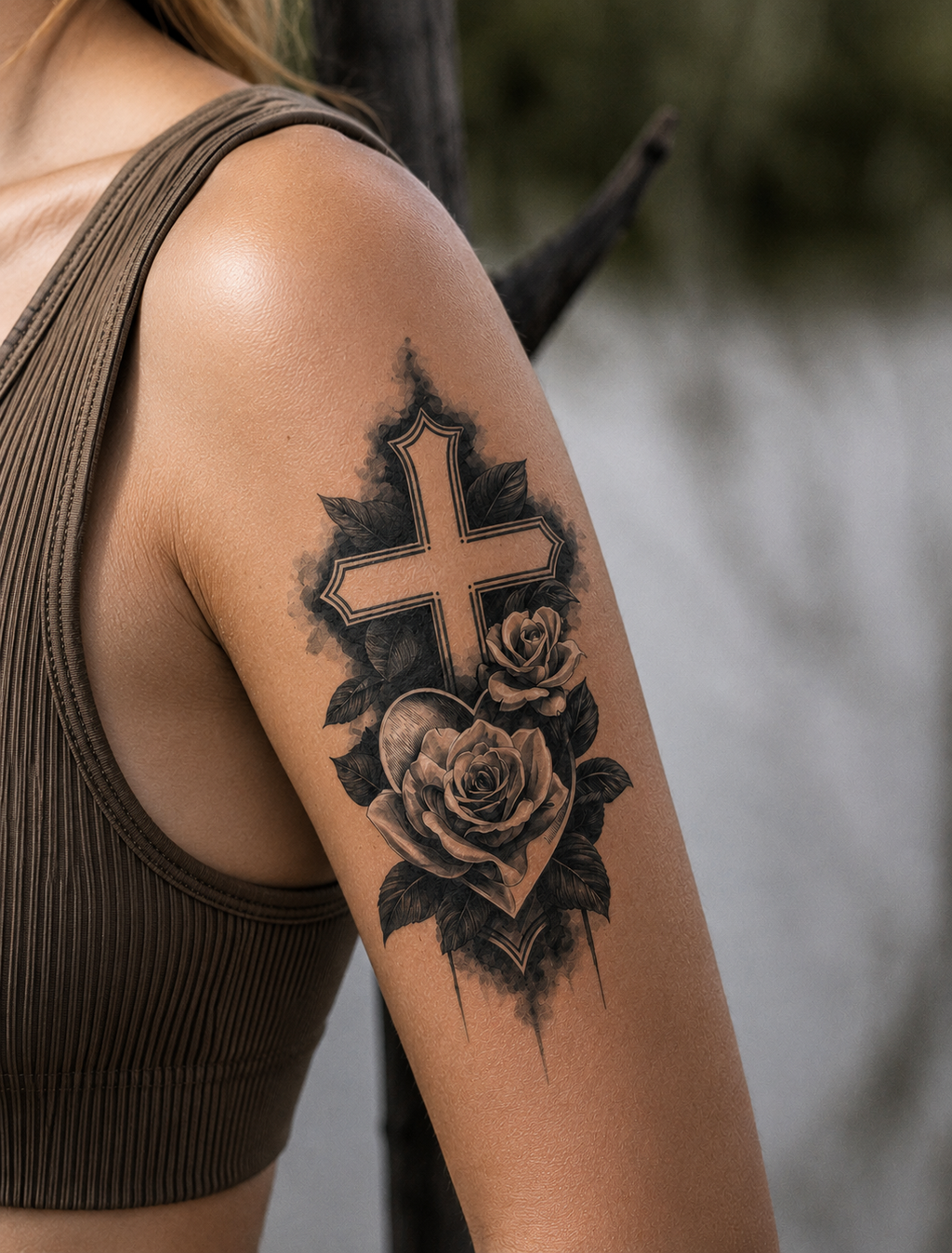 Faith & Roses Cross Semi-Permanent Tattoo