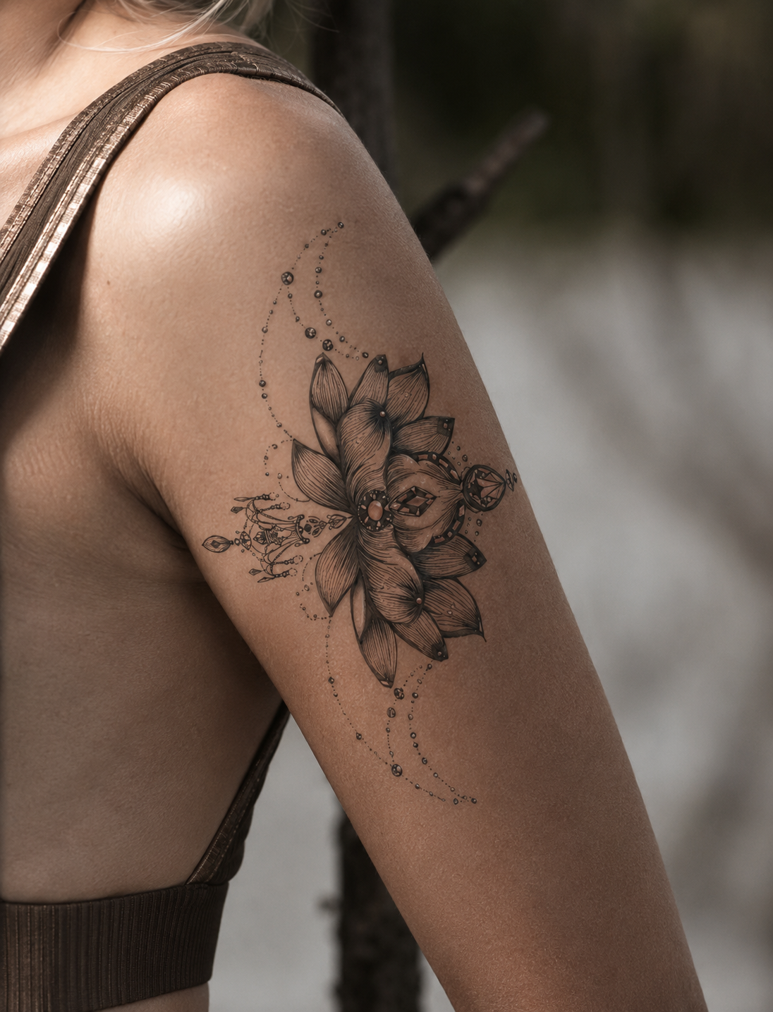 Celestial Lotus & Crescent Moon Semi-Permanent Tattoo