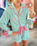 Playful Stripe Bow Pajama Set