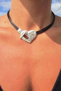Vintage Hollow Out Heart PU Leather Necklace