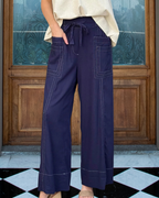 Stylish Stitched Denim Wide-leg Pants
