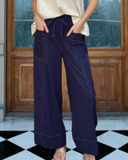 Stylish Stitched Denim Wide-leg Pants