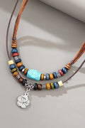 Vintage Floral Pattern Turquoise Beaded Layered Necklace