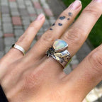 Leaf Geometric Opal Silver Ring