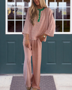 Trendy Striped Crew Neck Set