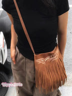 Ethnic Style Suede Crossbody Tassel Bag