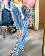 Chic Wide Leg Denim Side Stripe Pants