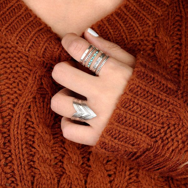 Sterling Silver Bohemian Openwork Carved Turquoise Ring