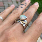 Leaf Geometric Opal Silver Ring