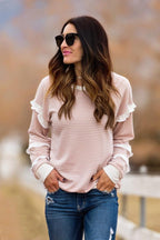 Brigitte Brianna Striped Ruffle Sleeve Sweatshirt