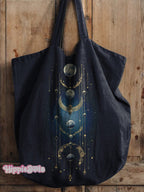Mysterious Crecent Moon Art Printed Linen Tote Bag