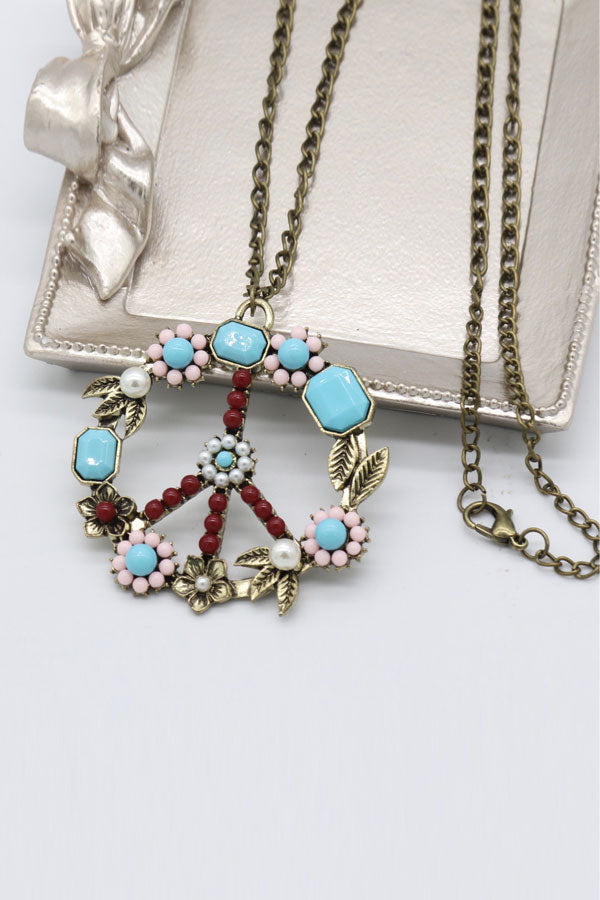 Floral Pattern Beaded Chain Necklace