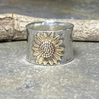 🔥 Last Day Promotion 75% OFF 🔥Golden Sunflower Wide Band Silver Ring