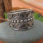 Bohemian Floral Swirl Silver Ring