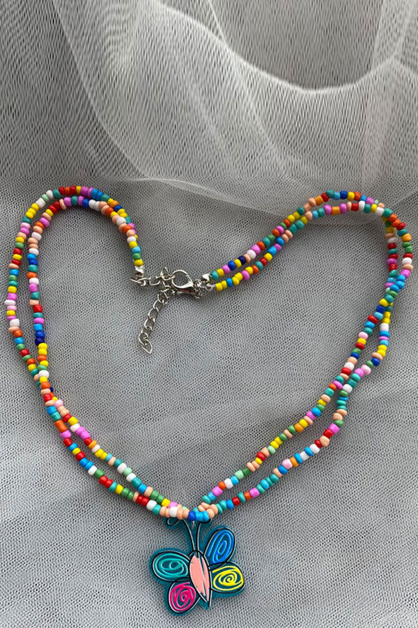 Colorful Beaded Floral Pattern Necklace