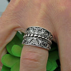Bohemian Floral Swirl Silver Ring