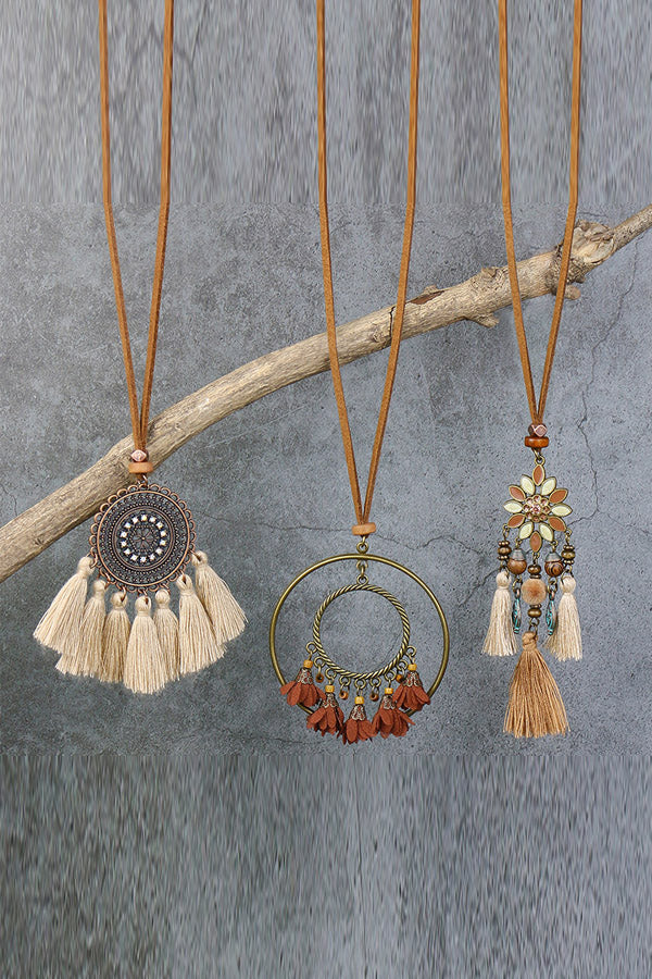 Vintage Floral Pattern Tassel Design 3PCS Necklace Set