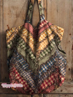 Vintage Check Patchwork Pattern Printed Linen Tote Bag