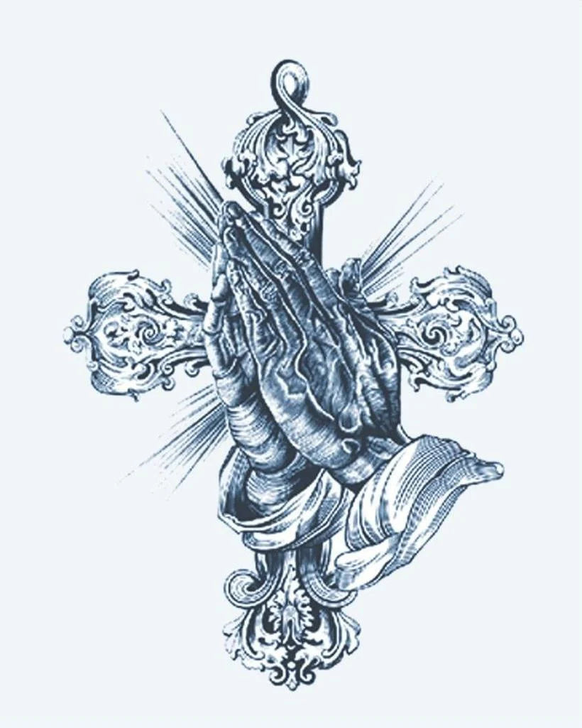 Praying Hands & Ornate Cross